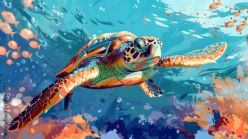 Colorful Cartoon Sea Turtle