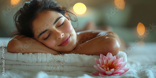 At a serene resort spa, a young woman enjoys rejuvenating massage and skincare treatments.