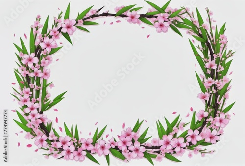 Japanese Bamboo and Sakura Wreath Illustration: Traditional Floral Design