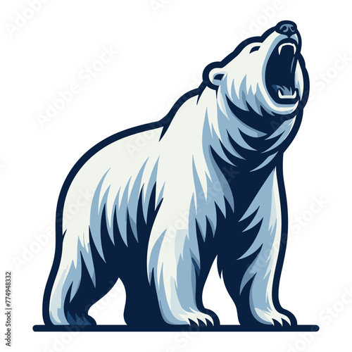 Wild roaring polar bear full body vector illustration, arctic north pole animal icon, zoology element illustration, design template isolated on white background