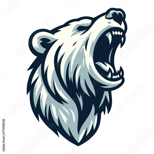 Wild roaring polar bear head face vector illustration, arctic north pole animal icon, zoology element illustration, design template isolated on white background