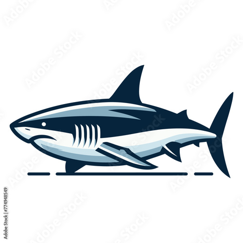 Wild great white shark design illustration, marine predator animal element illustration, swimming angry toothy shark vector template isolated on white background