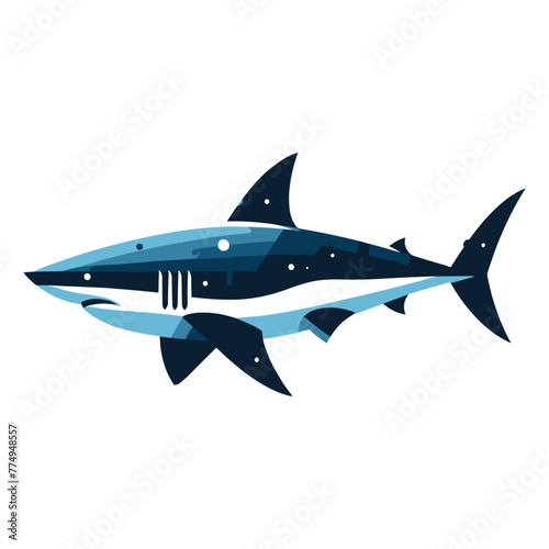 Wild great white shark vector illustration, marine predator animal element illustration, swimming angry toothy shark design template isolated on white background