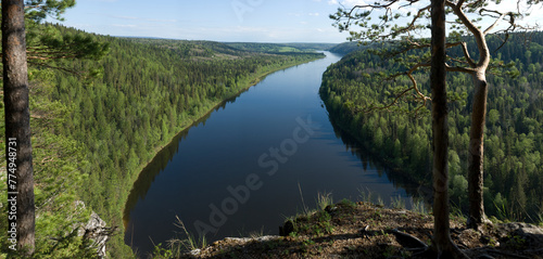 view from the Pisany stone on the Vishera River in the Middle Urals Russia
