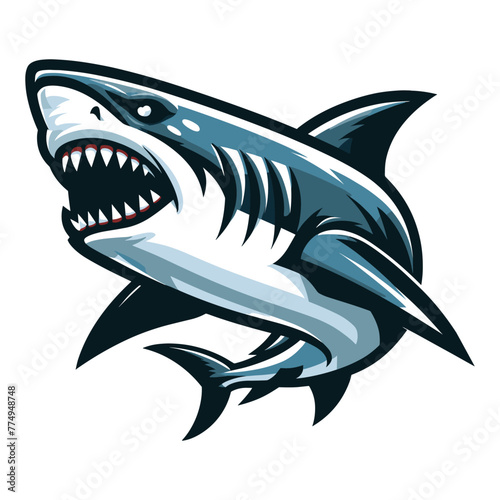 Angry wild great white shark design illustration, marine predator animal element illustration, swimming toothy shark vector template isolated on white background