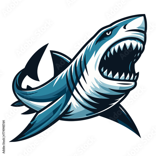 Angry wild great white shark design illustration, marine predator animal element illustration, swimming toothy shark vector template isolated on white background