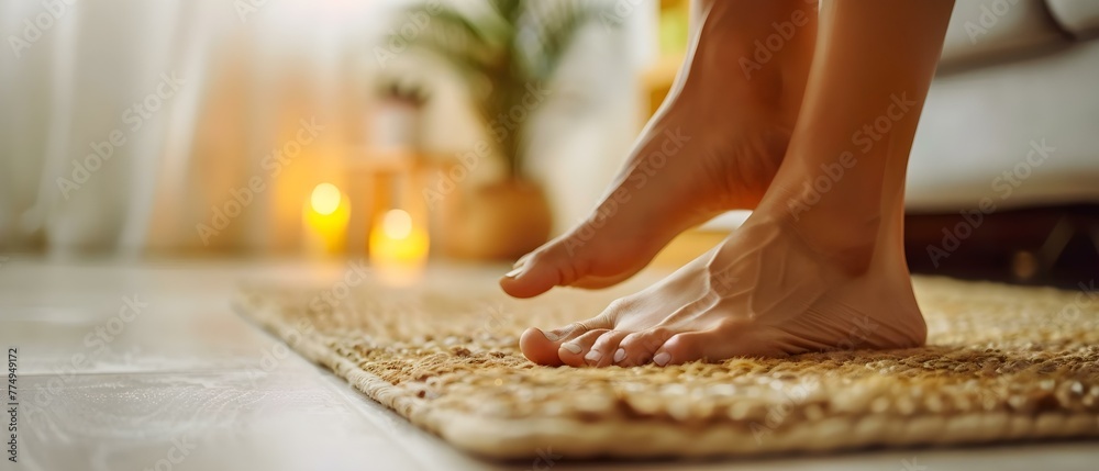 Womans foot receiving a massage at home for joint pain hallux valgus plantar fasciitis and heel spur. Concept Foot Massage, Home Treatment, Joint Pain Relief, Hallux Valgus, Plantar Fasciitis