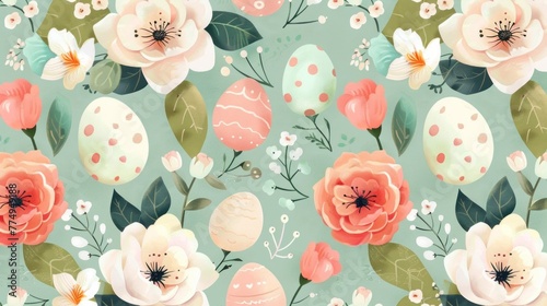 Seamless Easter Pattern with Pastel Colors and Eggs