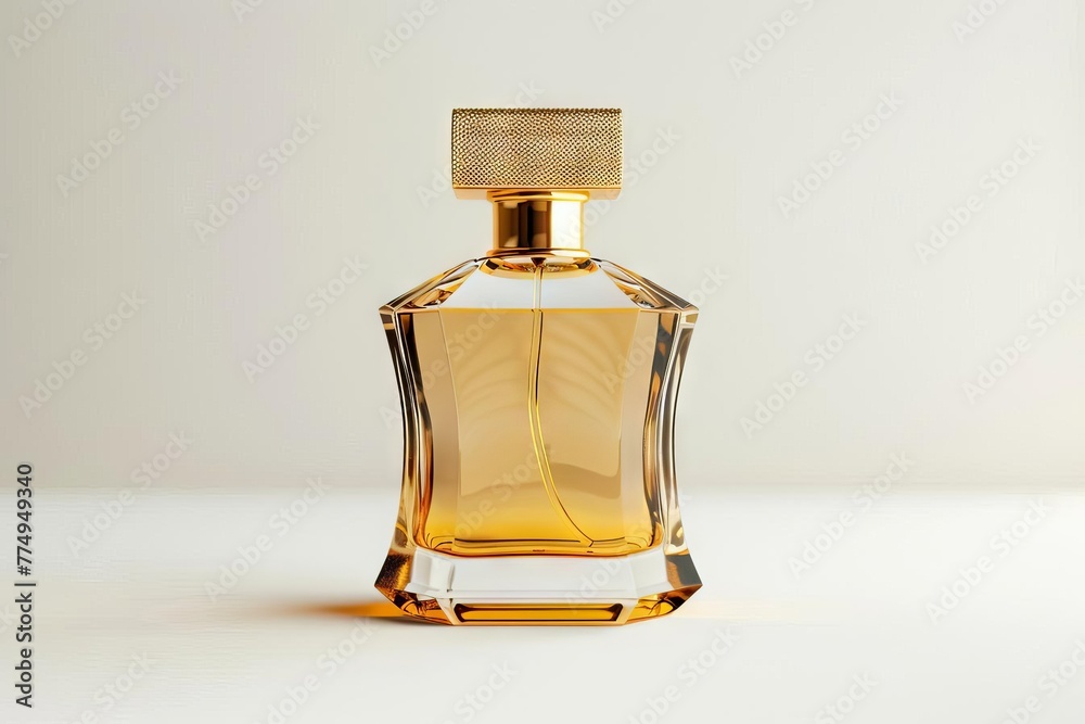 Luxurious gold glass cologne bottle for men, modern eau de parfum spray isolated on white, digital illustration Luxurious gold glass cologne bottle for men, modern eau de parfum spray isolated on white, digital illustration