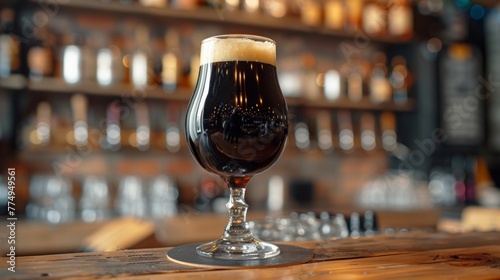 Black beer on wooden background