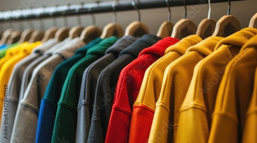 Colorful youth cashmere. Diverse array of sweaters, hoodies, and sweatshirts.