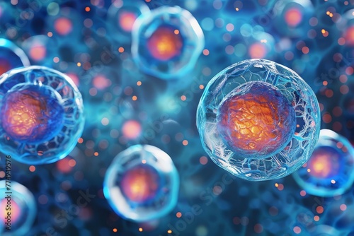 Microscopic View of Regenerative Stem Cells in Cellular Therapy Research, Concept Illustration