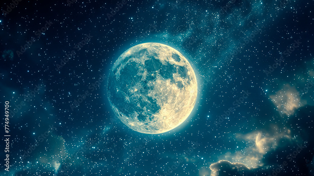 Night sky with stars and the full moon.