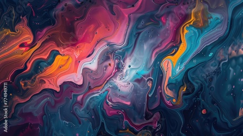 Abstract acrylic painted background. Fluid art texture , abstract background of blue and pink paint in the form of waves,An abstract painting with purple and blue hues against a black background 