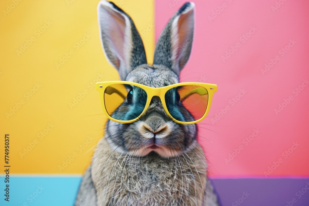 a rabbit wearing yellow sunglasses