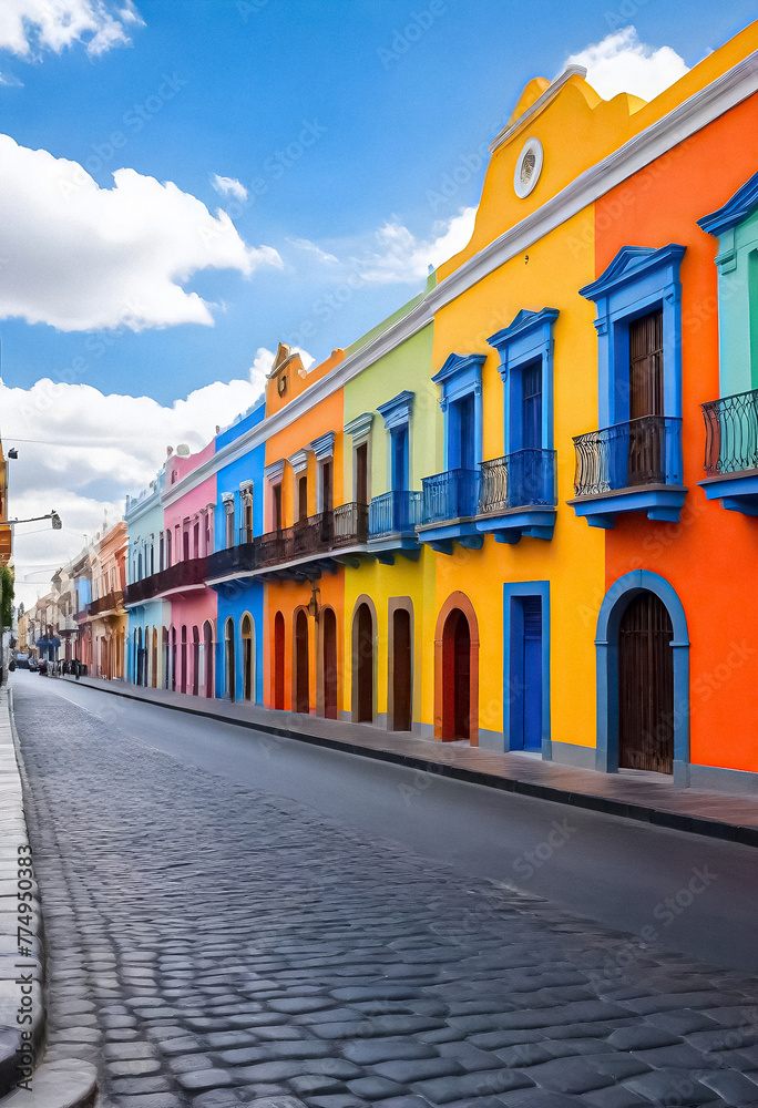 colorful buildings line the street in a city