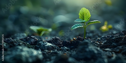 Sprouting green plant in cracked earth: A symbol of hope and resilience in the face of environmental challenges. Concept Hope, Resilience, Environment, Symbol, Nature