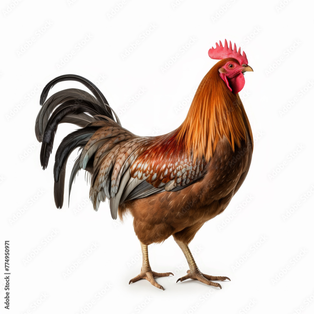 Colorful rooster portrait on white background