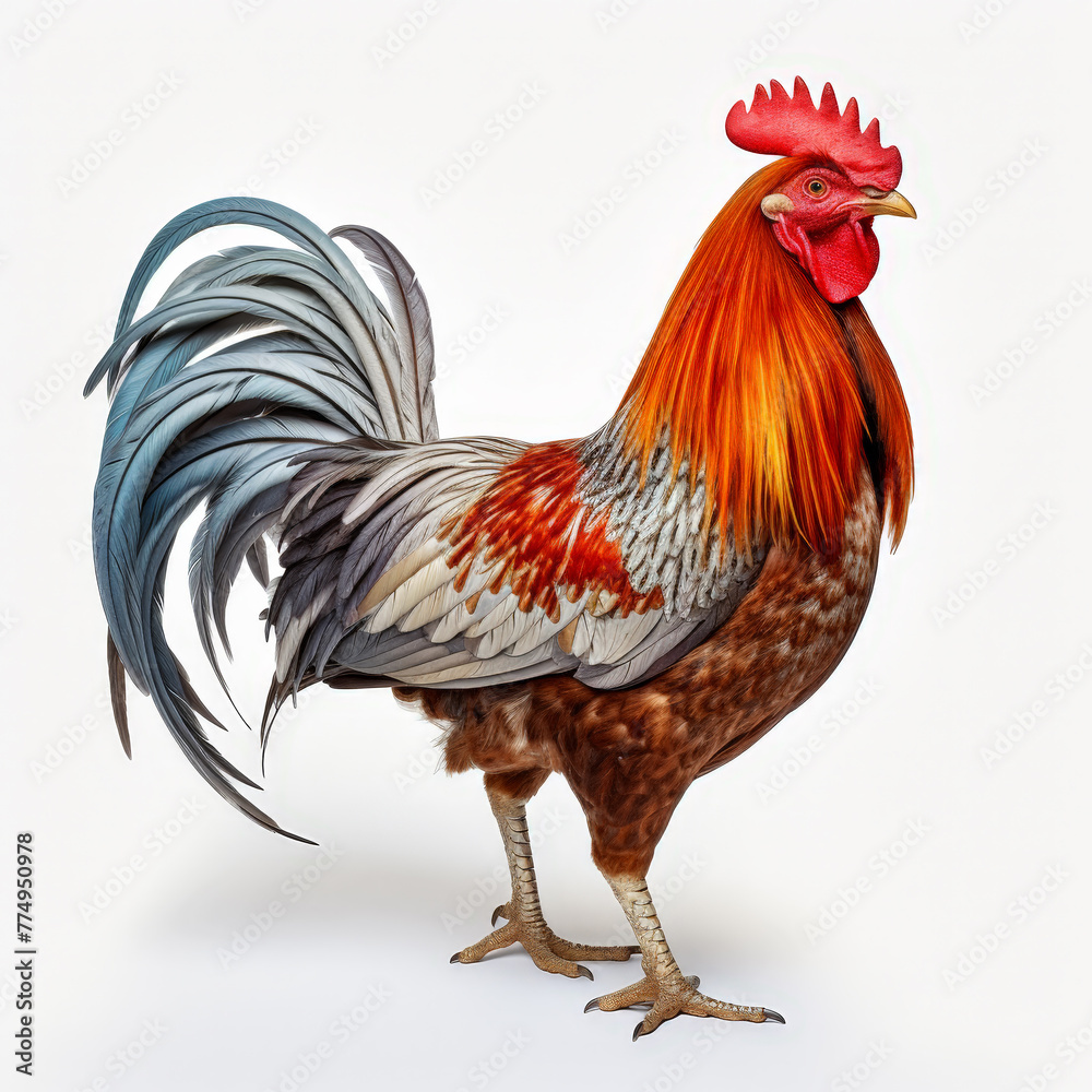 Colorful rooster portrait on white background