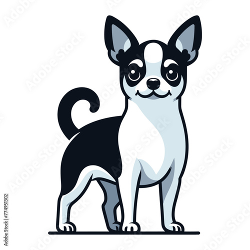 Cute chihuahua dog full body flat design illustration, standing purebred chihuahua doggy, funny adorable pet animal vector template isolated on white background © lartestudio