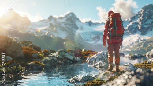 Friendly and inviting 3D rendering of a hiker, ready to explore the great outdoors.