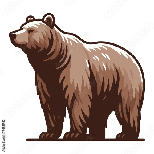 Grizzly bear full body design illustration, animal predator zoology element illustration, wild beast brown bear, vector template isolated on white background