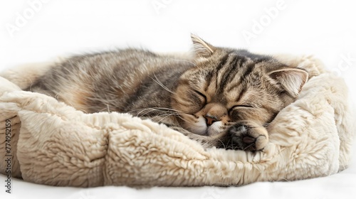 Scottish Fold sleeping in a Fluffy Bed © Lin_Studio