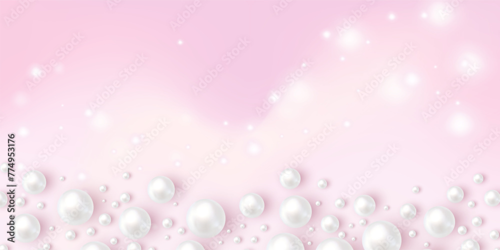 Pink background with white and pink beads. Vector smooth template