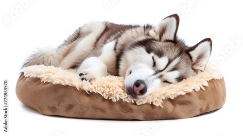 Siberian Husky sleeping in a Fluffy Bed