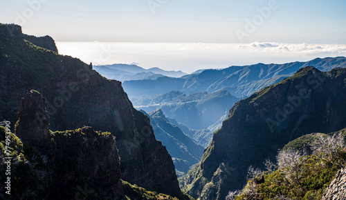 Amazing mountains of Madeiora - view from hiking trail betwen Pico Ruivo and Pico do Areeiro hills photo