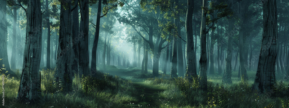 Fototapeta premium A forest with trees and grass