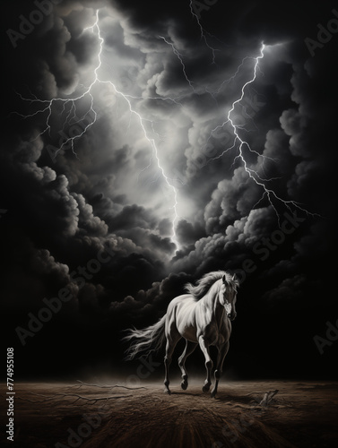 Epic Encounter, Beautiful Horse in Surreal Motion. AI Generative.