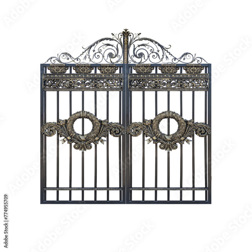 Gate with cast ornament.