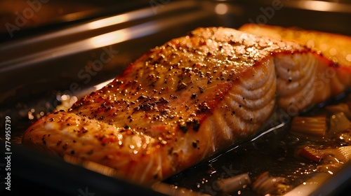 Roast Salmon in the oven  © Lin_Studio