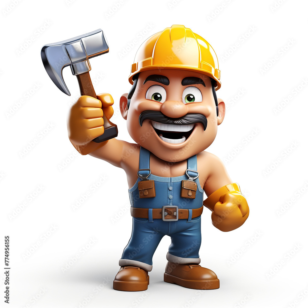 MASCOT construction foreman worker holding hammer on isolated background сreated with Generative Ai