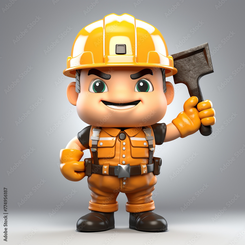 MASCOT construction foreman worker holding hammer on isolated background сreated with Generative Ai MASCOT construction foreman worker holding hammer on isolated background сreated with Generative Ai