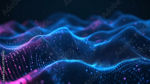 Abstract Waving Animal Technology Background Design. Abstract wave moving dots flow particles, hi-tech and big data background design for brochure, AI Generative © Alisa