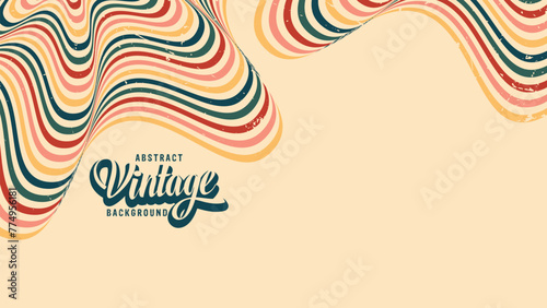 Abstract vintage background with stripes vector  Abstract background of rainbow groovy Wavy Line design in 1970s Hippie Vintage Retro style. Old Vintage Retro background  Vector pattern