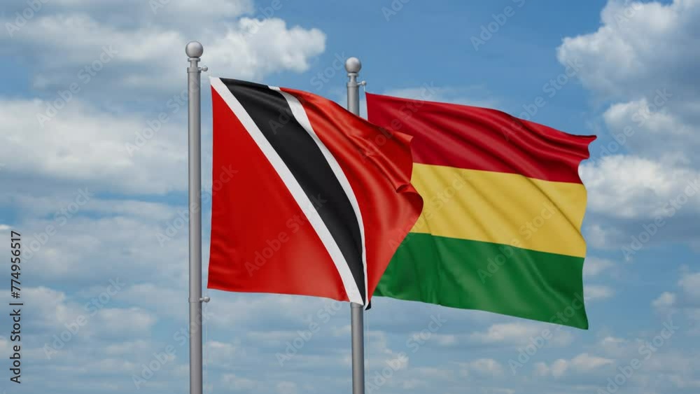 Bolivia and Trinidad and Tobago two flags waving together, looped video, two country relations concept Bolivia and Trinidad and Tobago two flags waving together, looped video, two country relations concept