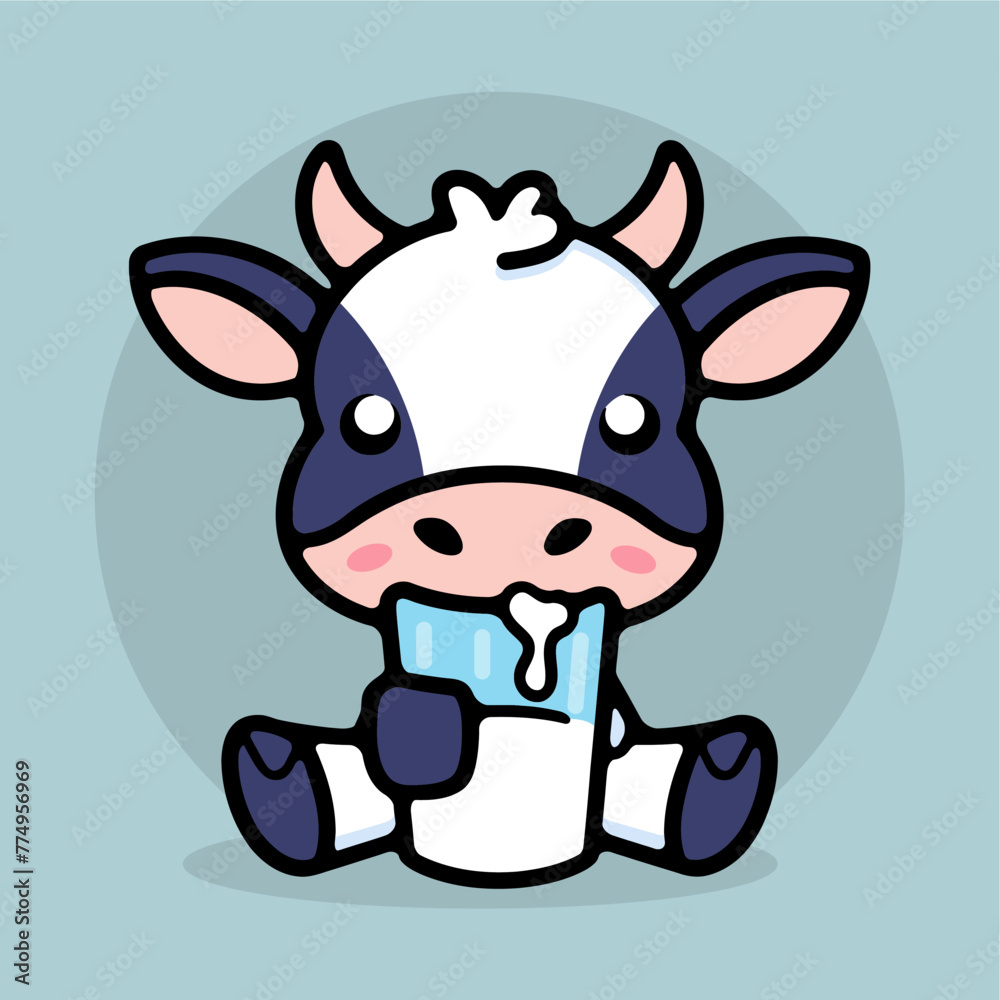 cow drinking milk vector illu...