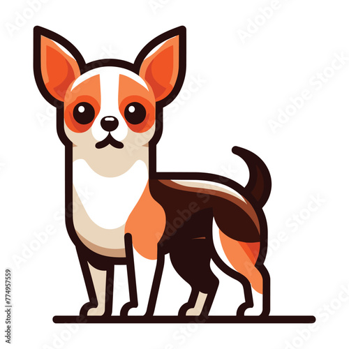 Cute chihuahua dog full body flat design illustration, standing purebred chihuahua doggy, funny adorable pet animal vector template isolated on white background © lartestudio