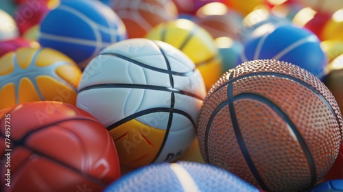 multi-colored basketball football and volleyballs