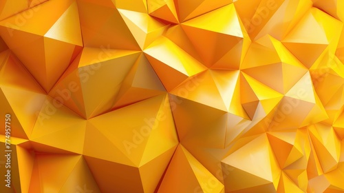 Abstract polygon 3D triangle yellow geometric background,yellow Polygonal Surface with Triangular Pyramids, Abstract geometric gold color background, polygon, low poly pattern. 3d render illustration
