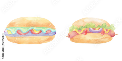 cute hotdog watercolor vector illustration