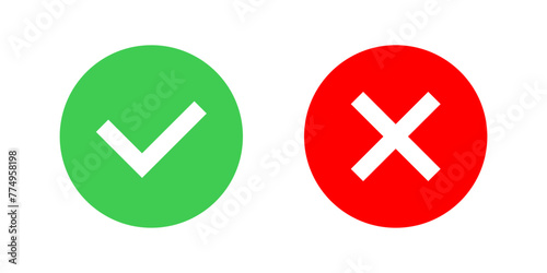 Green checkmark and red cross mark. Yes and no tick