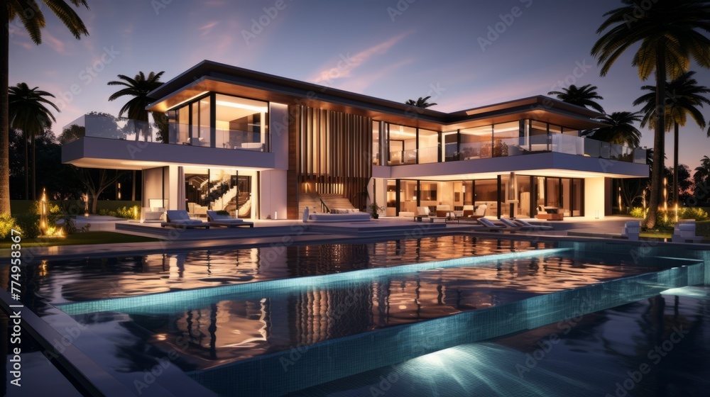 Luxury pool villa spectacular contemporary design digital art real estate home house and property 