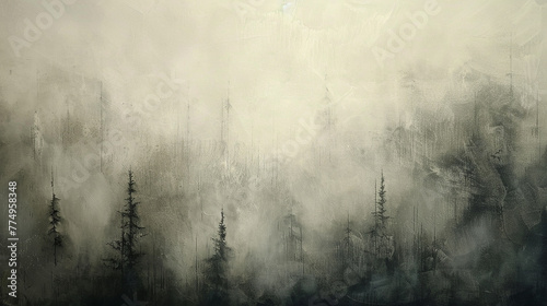 Whispers of misty fog, painted with delicate strokes, drifting across the wall.