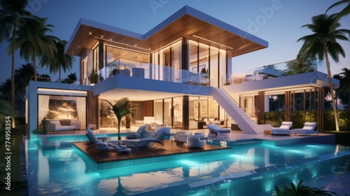 Luxury pool villa spectacular contemporary design digital art real estate home house and property  © MOUISITON