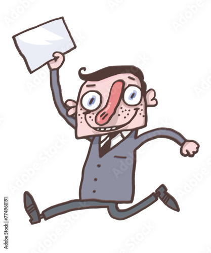 Good news. The clerk hurries to work. Comic character. Illustration