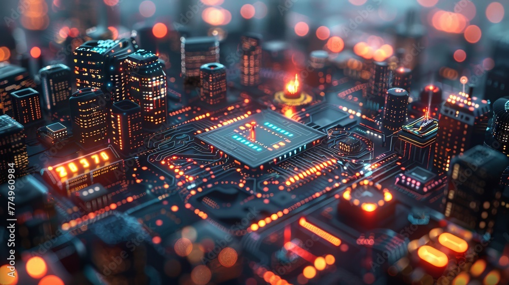 A futuristic 3D illustration of a complex algorithm visualized as a city